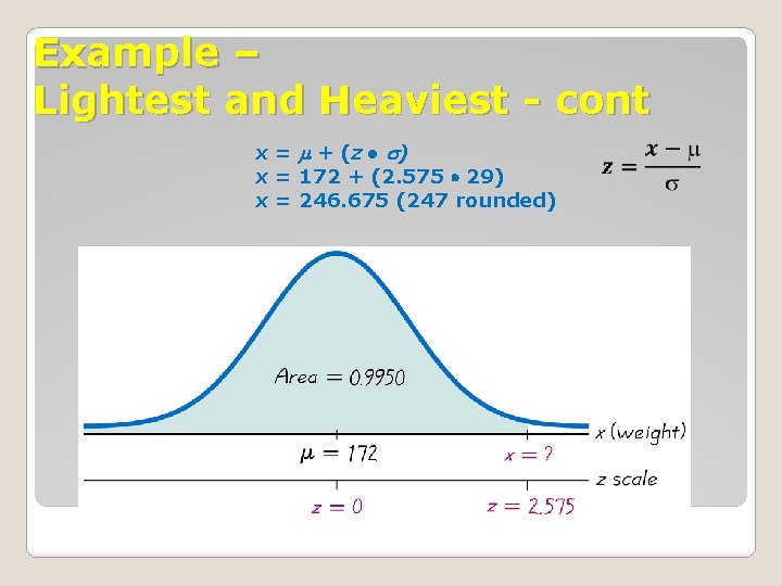 Example – Lightest and Heaviest - cont x = + (z ● ) x