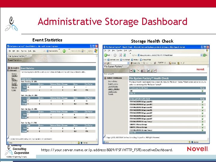 Administrative Storage Dashboard Event Statistics Storage Health Check https: //your. server. name. or. ip.