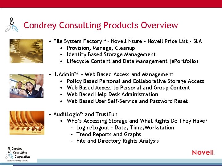 Condrey Consulting Products Overview • File System Factory™ – Novell Nsure - Novell Price