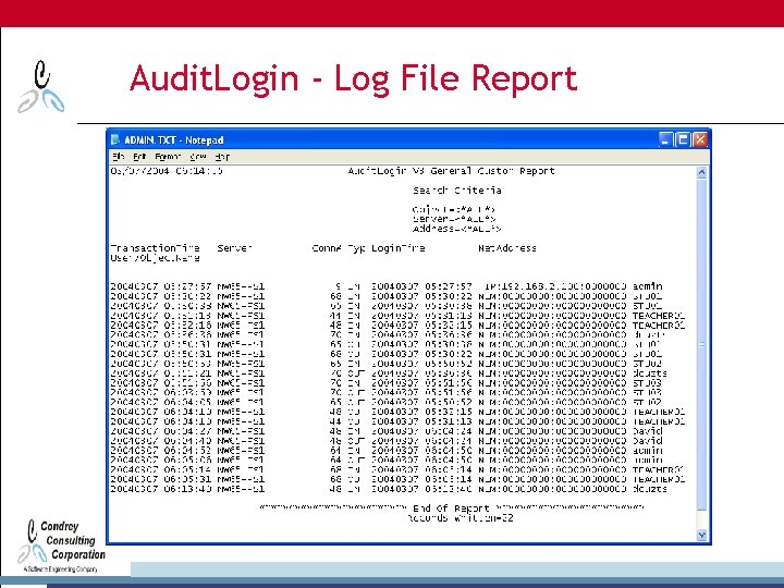 Audit. Login - Log File Report 