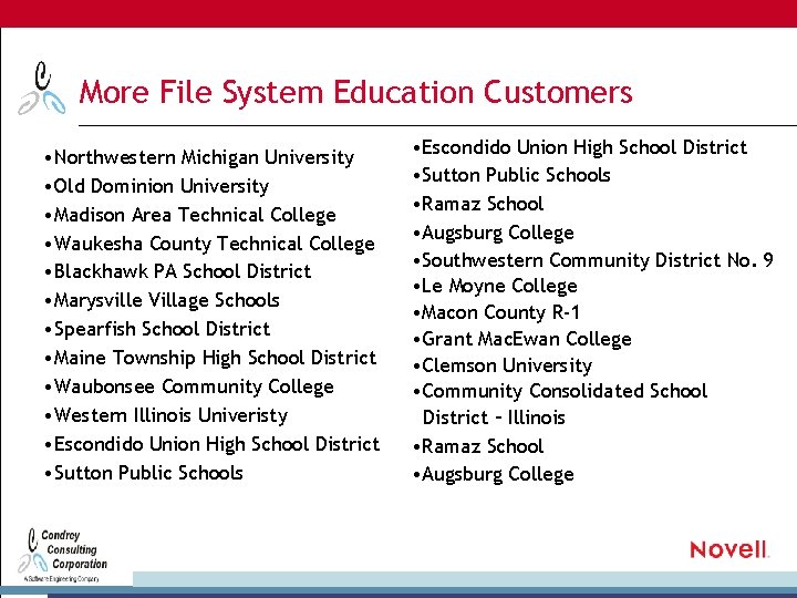 More File System Education Customers • Northwestern Michigan University • Old Dominion University •