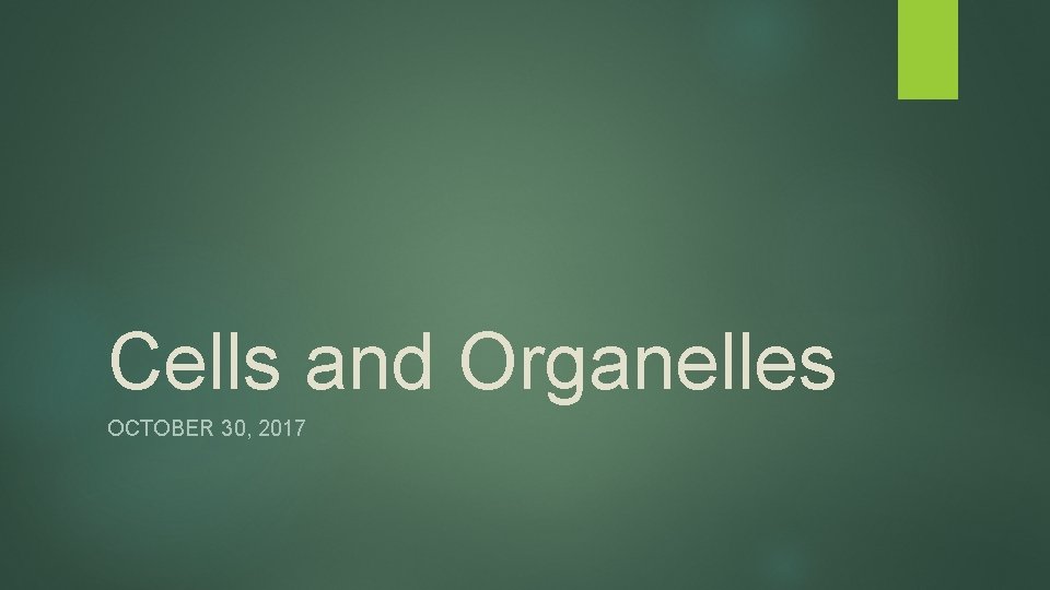Cells and Organelles OCTOBER 30, 2017 