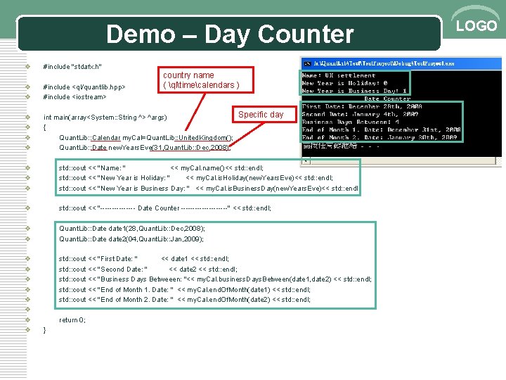 Demo – Day Counter v #include "stdafx. h" country name ( qltimecalendars ) v