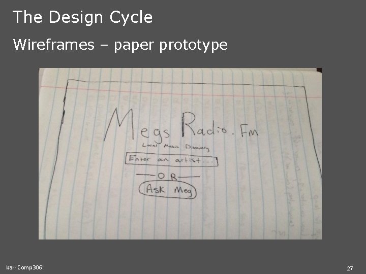 The Design Cycle Wireframes – paper prototype barr Comp 306" 27 