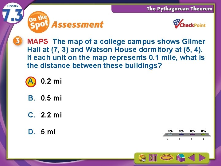 MAPS The map of a college campus shows Gilmer Hall at (7, 3) and