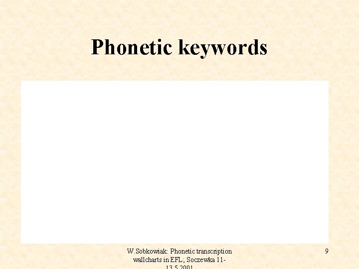 Phonetic keywords W. Sobkowiak: Phonetic transcription wallcharts in EFL; Soczewka 11 - 9 
