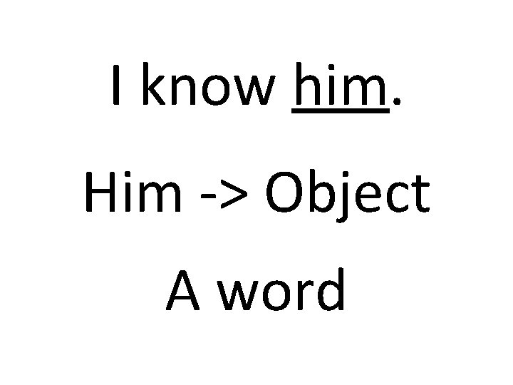 I know him. Him -> Object A word 