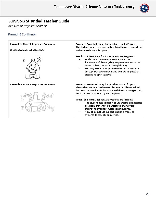 Tennessee District Science Network Task Library Survivors Stranded Teacher Guide 5 th Grade Physical