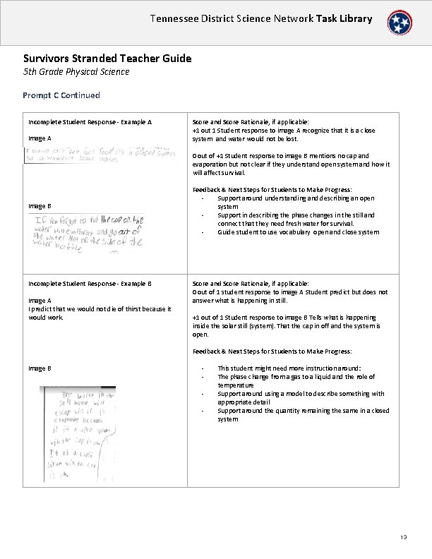 Tennessee District Science Network Task Library Survivors Stranded Teacher Guide 5 th Grade Physical