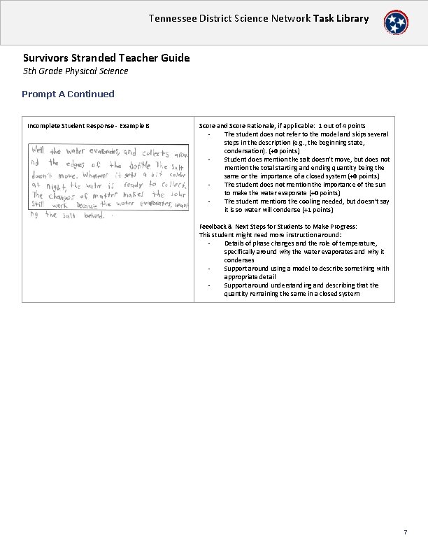 Tennessee District Science Network Task Library Survivors Stranded Teacher Guide 5 th Grade Physical