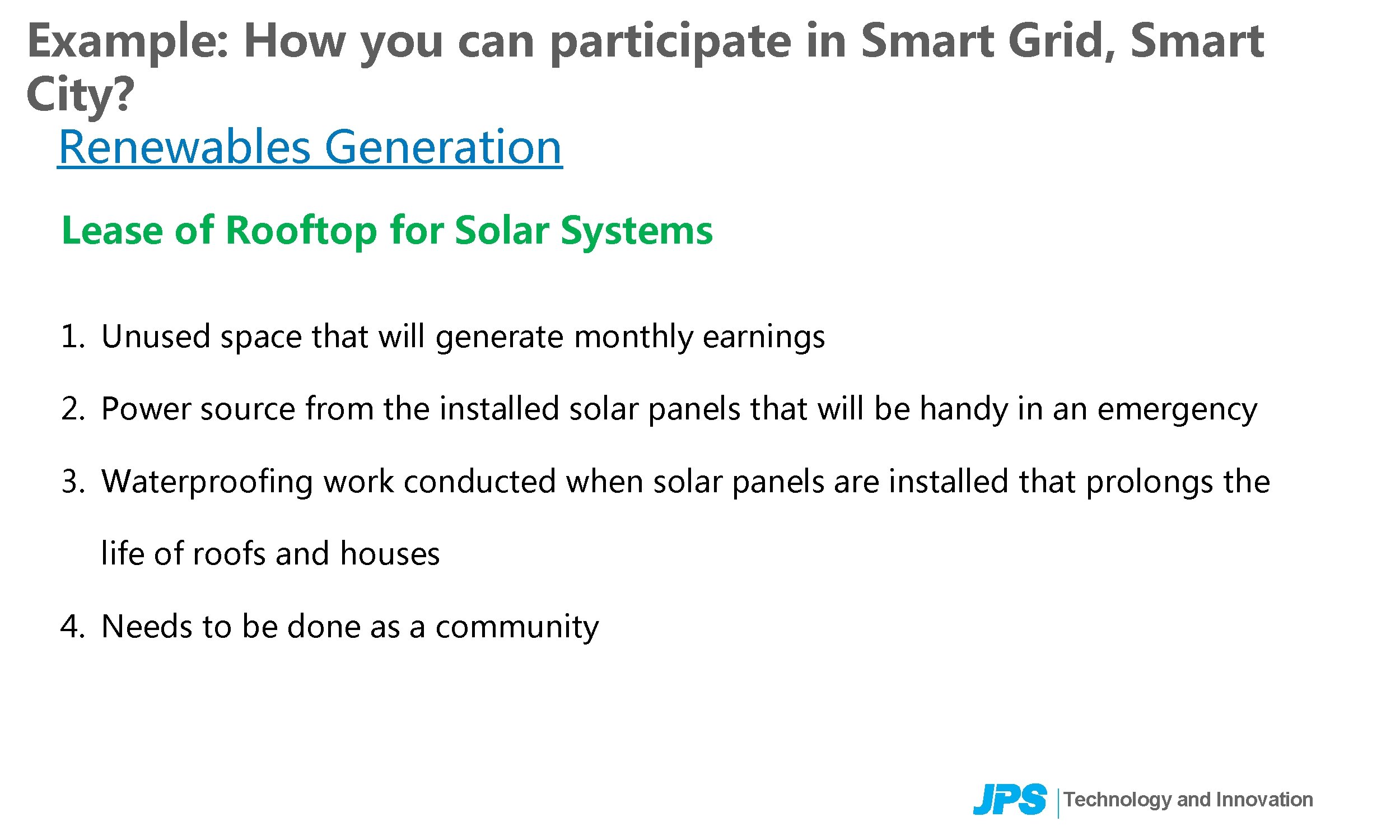 Example: How you can participate in Smart Grid, Smart City? Renewables Generation Lease of