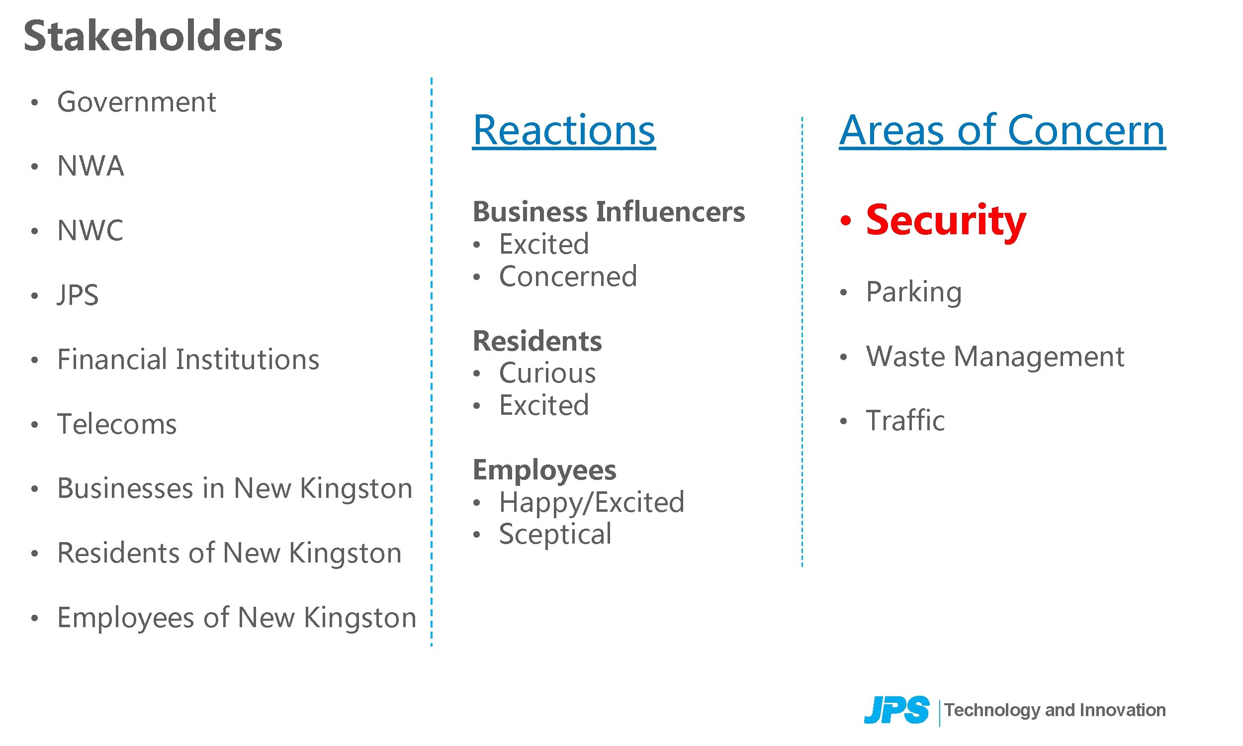 Stakeholders • Government • NWA • NWC • JPS • Financial Institutions • Telecoms