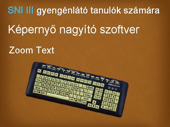 SNI III gyengénlátó tanulók számára Képernyő nagyító szoftver Zoom Text 