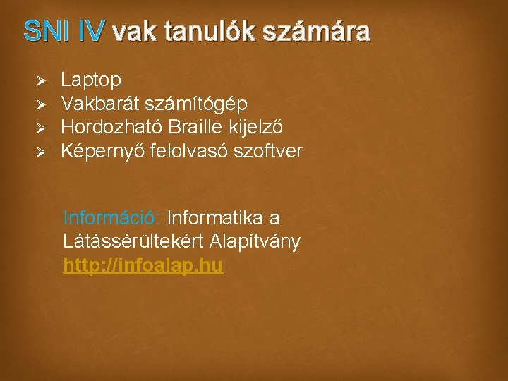 SNI IV vak tanulók számára Ø Ø Laptop Vakbarát számítógép Hordozható Braille kijelző Képernyő