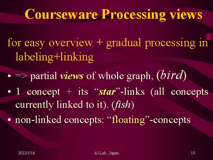 Courseware Processing views for easy overview + gradual processing in labeling+linking • => partial