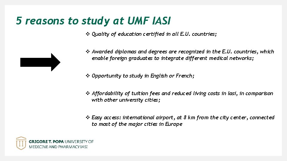 5 reasons to study at UMF IASI v Quality of education certified in all