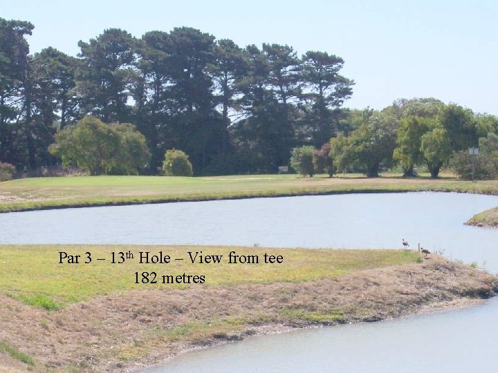 Par 3 – 13 th Hole – View from tee 182 metres 