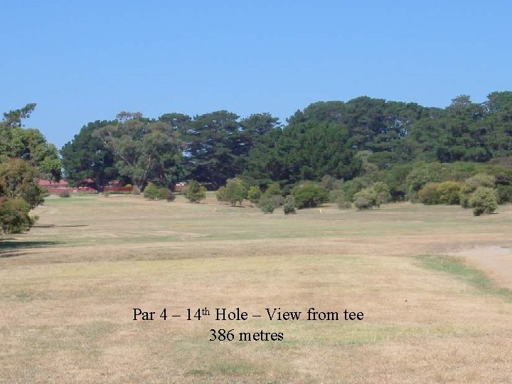 Par 4 – 14 th Hole – View from tee 386 metres 
