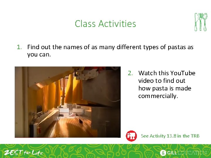 Class Activities 1. Find out the names of as many different types of pastas