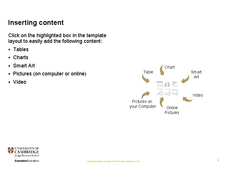 Inserting content Click on the highlighted box in the template layout to easily add