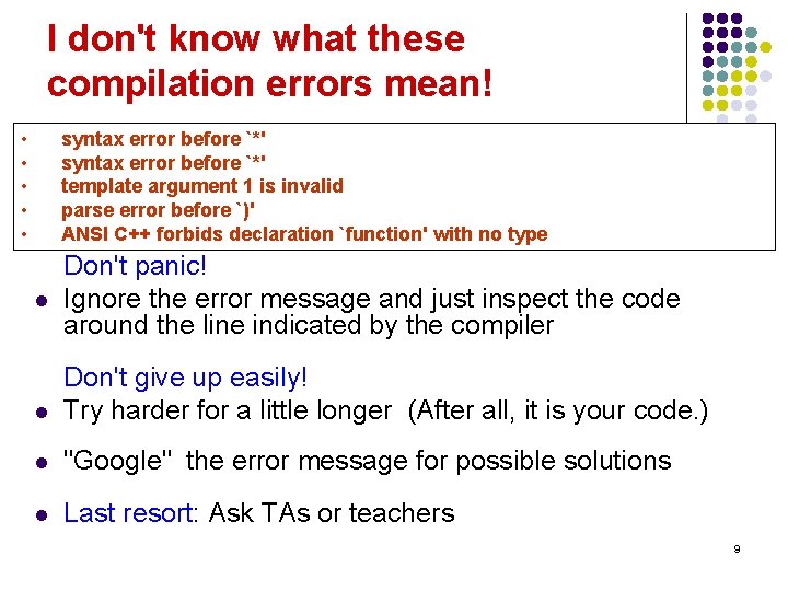 I don't know what these compilation errors mean! • • • syntax error before