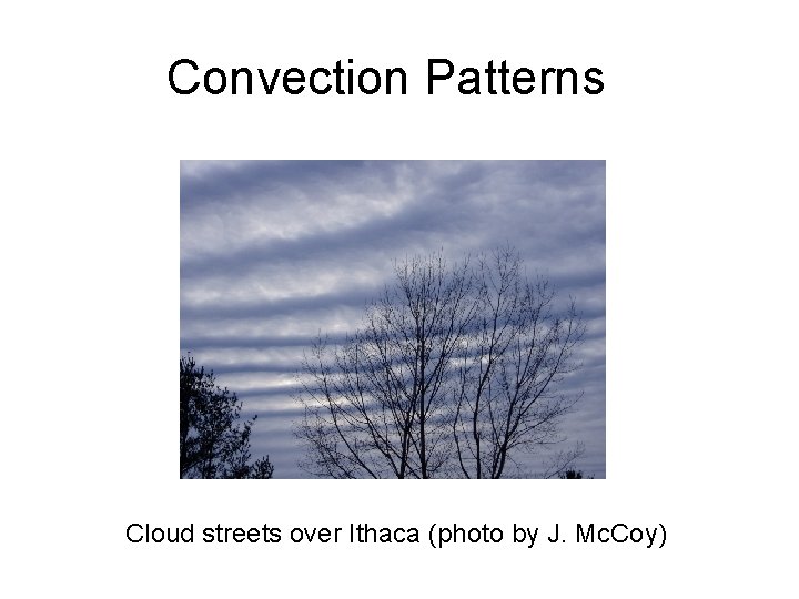 Convection Patterns Cloud streets over Ithaca (photo by J. Mc. Coy) 