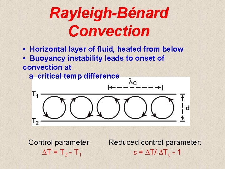 Rayleigh-Bénard Convection • Horizontal layer of fluid, heated from below • Buoyancy instability leads