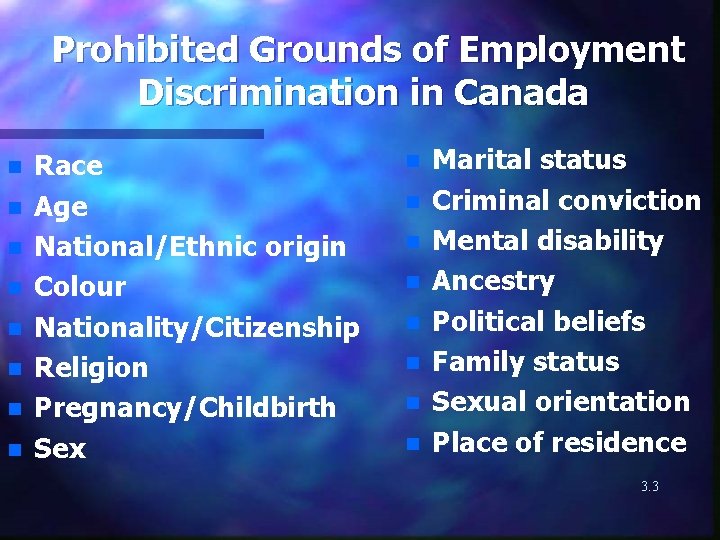 Prohibited Grounds of Employment Discrimination in Canada n n n n Race Age National/Ethnic