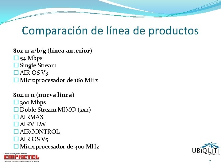 Comparación de línea de productos 802. 11 a/b/g (línea anterior) � 54 Mbps �