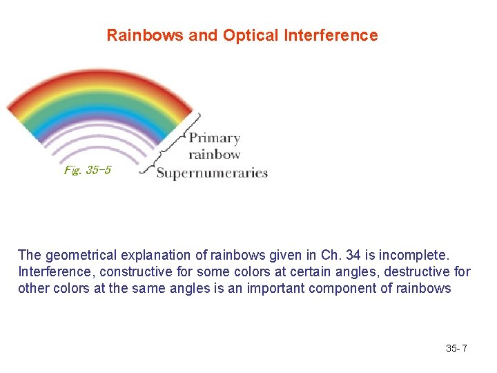 Rainbows and Optical Interference Fig. 35 -5 The geometrical explanation of rainbows given in