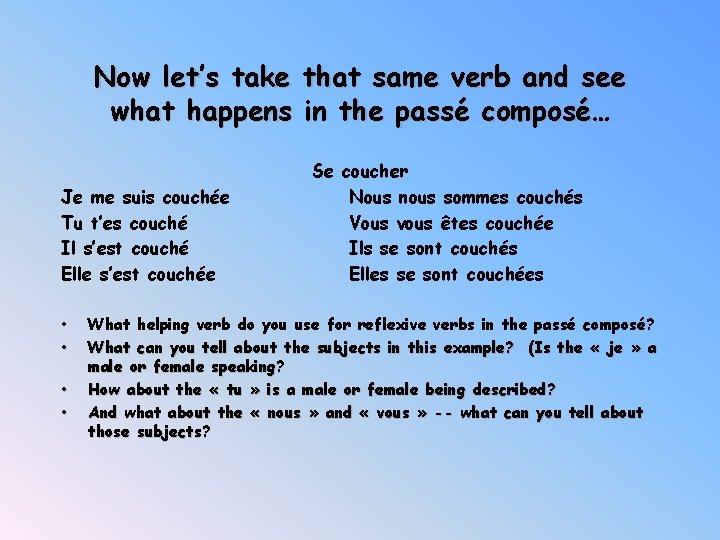 Now let’s take that same verb and see what happens in the passé composé…