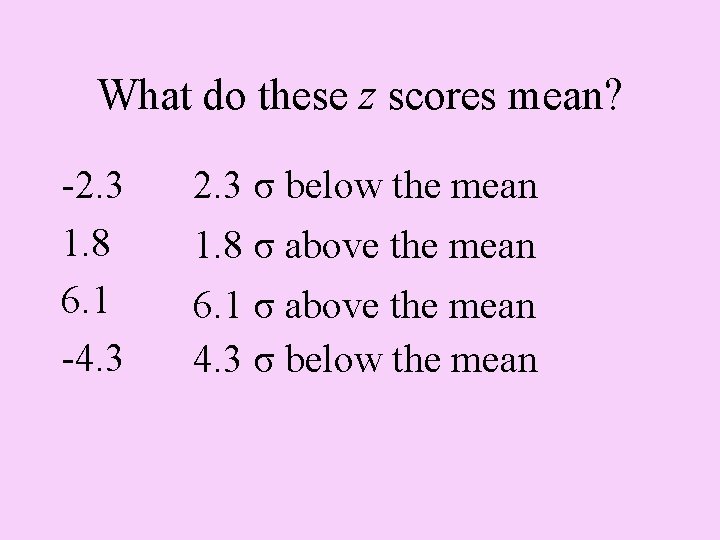 What do these z scores mean? -2. 3 1. 8 6. 1 -4. 3