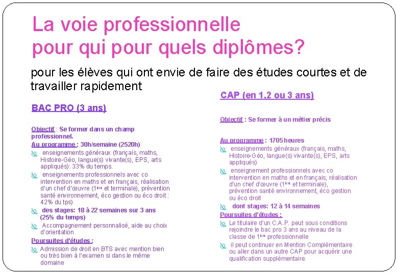 La voie professionnelle pour qui pour quels diplômes? pour les élèves qui ont envie La voie professionnelle pour qui pour quels diplômes? pour les élèves qui ont envie