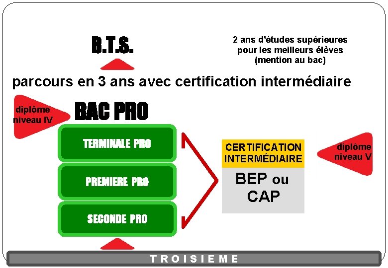 B. T. S. 2 ans d’études supérieures pour les meilleurs élèves (mention au bac) B. T. S. 2 ans d’études supérieures pour les meilleurs élèves (mention au bac)