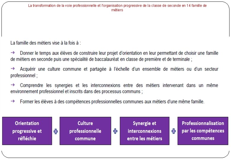 La transformation de la voie professionnelle et l’organisation progressive de la classe de seconde La transformation de la voie professionnelle et l’organisation progressive de la classe de seconde