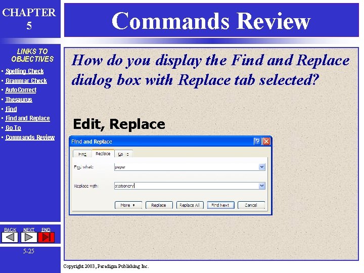 CHAPTER 5 LINKS TO OBJECTIVES • • Spelling Check Grammar Check Auto. Correct Thesaurus