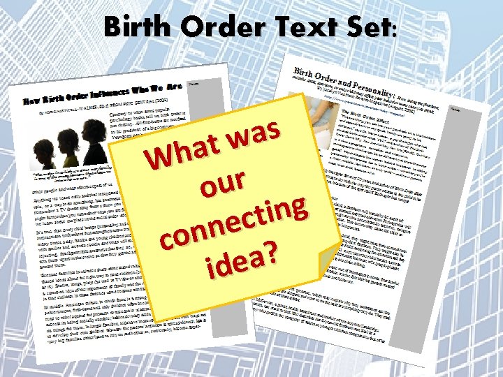 Birth Order Text Set: s a w t a h W r u o