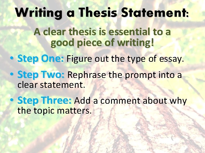 Writing a Thesis Statement: A clear thesis is essential to a good piece of