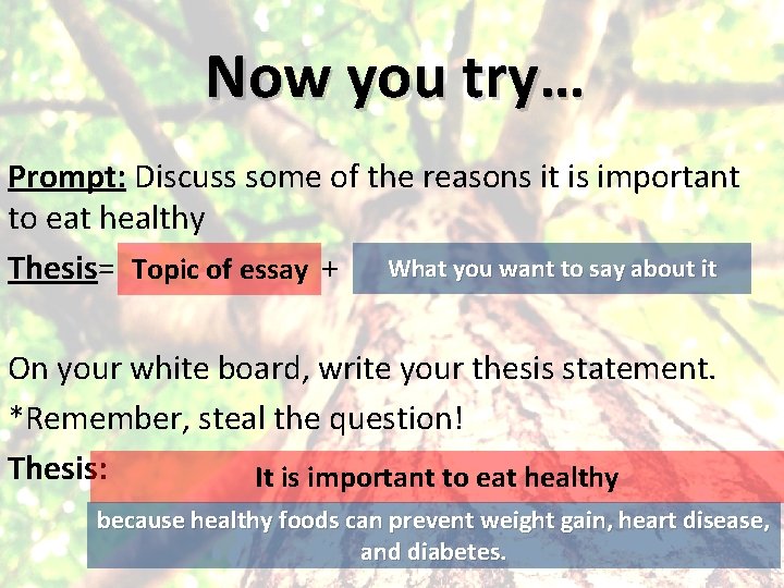 Now you try… Prompt: Discuss some of the reasons it is important to eat