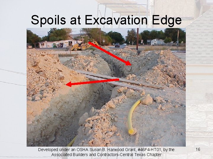 Spoils at Excavation Edge Developed under an OSHA Susan B. Harwood Grant, #46 F