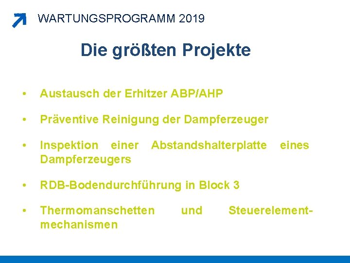 WARTUNGSPROGRAMM 2019 Die größten Projekte • Austausch der Erhitzer ABP/AHP • Präventive Reinigung der