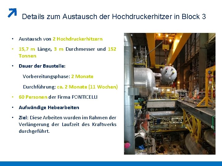 Details zum Austausch der Hochdruckerhitzer in Block 3 • Austausch von 2 Hochdruckerhitzern •