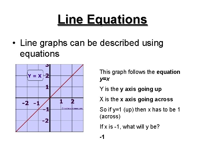 Line Equations • Line graphs can be described using equations This graph follows the