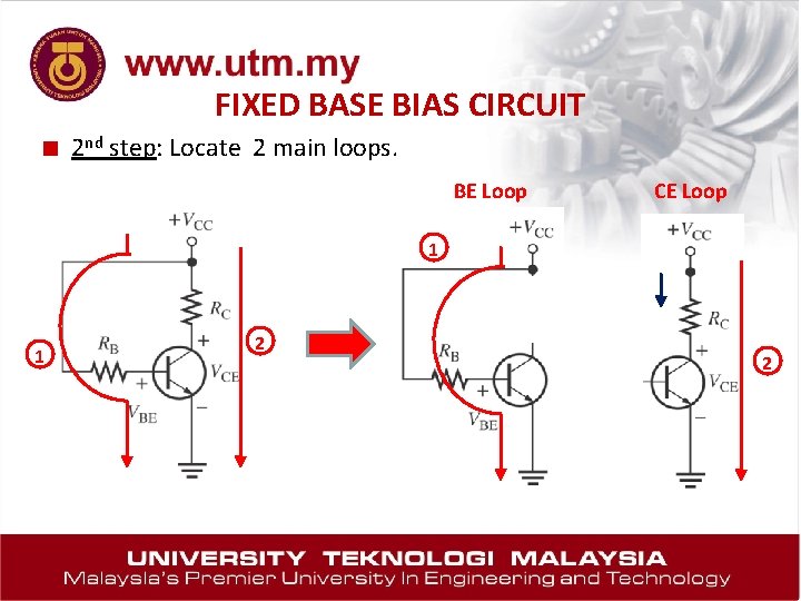 FIXED BASE BIAS CIRCUIT ■ 2 nd step: Locate 2 main loops. BE Loop