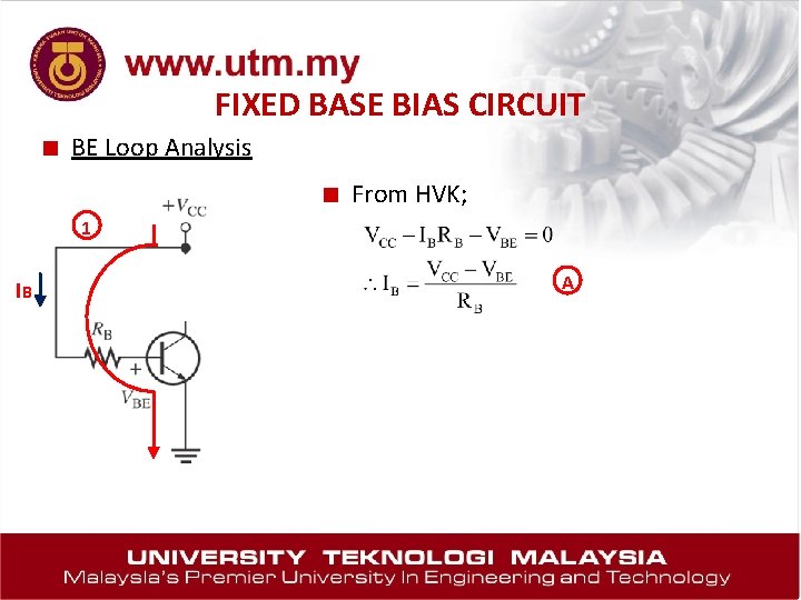 FIXED BASE BIAS CIRCUIT ■ BE Loop Analysis ■ From HVK; 1 IB A
