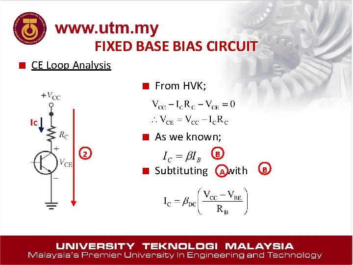 FIXED BASE BIAS CIRCUIT ■ CE Loop Analysis ■ From HVK; IC ■ As