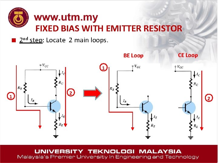 FIXED BIAS WITH EMITTER RESISTOR ■ 2 nd step: Locate 2 main loops. BE