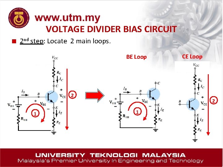 VOLTAGE DIVIDER BIAS CIRCUIT ■ 2 nd step: Locate 2 main loops. BE Loop
