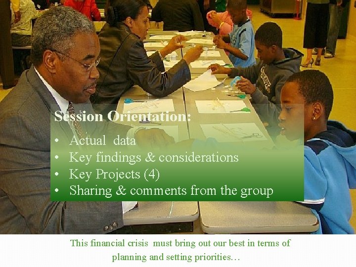 Session Orientation: • • Actual data Key findings & considerations Key Projects (4) Sharing