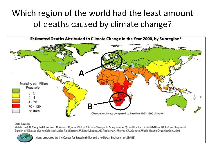 Which region of the world had the least amount of deaths caused by climate
